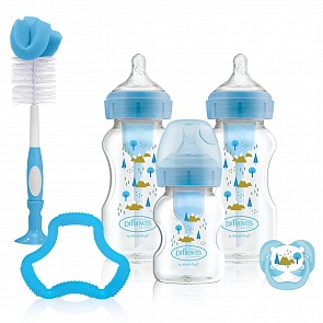 Набор из 3 синих бутылочек антиколиковых с широким горлышком 2 по 270 мл и 1 по 150 мл (DrBrowns, WB03602)